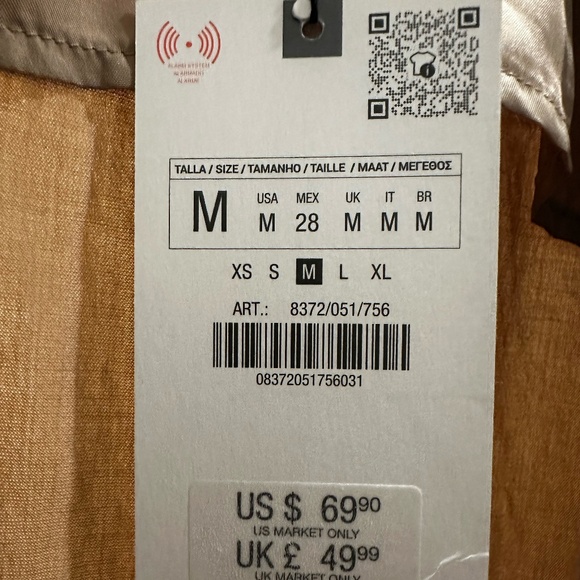 ZARA Khaki Blazer with Rolled-Up Sleeves Size Medium - Picture 4 of 6